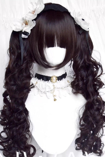 Black Multi-Layered Roman Curl Twin Tails Sweet Lolita Wig