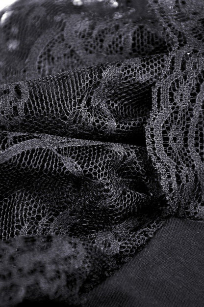 Black Plunging V Collar Short Sleeves Ruffled Lace Sexy Women's Gothic Crop Top