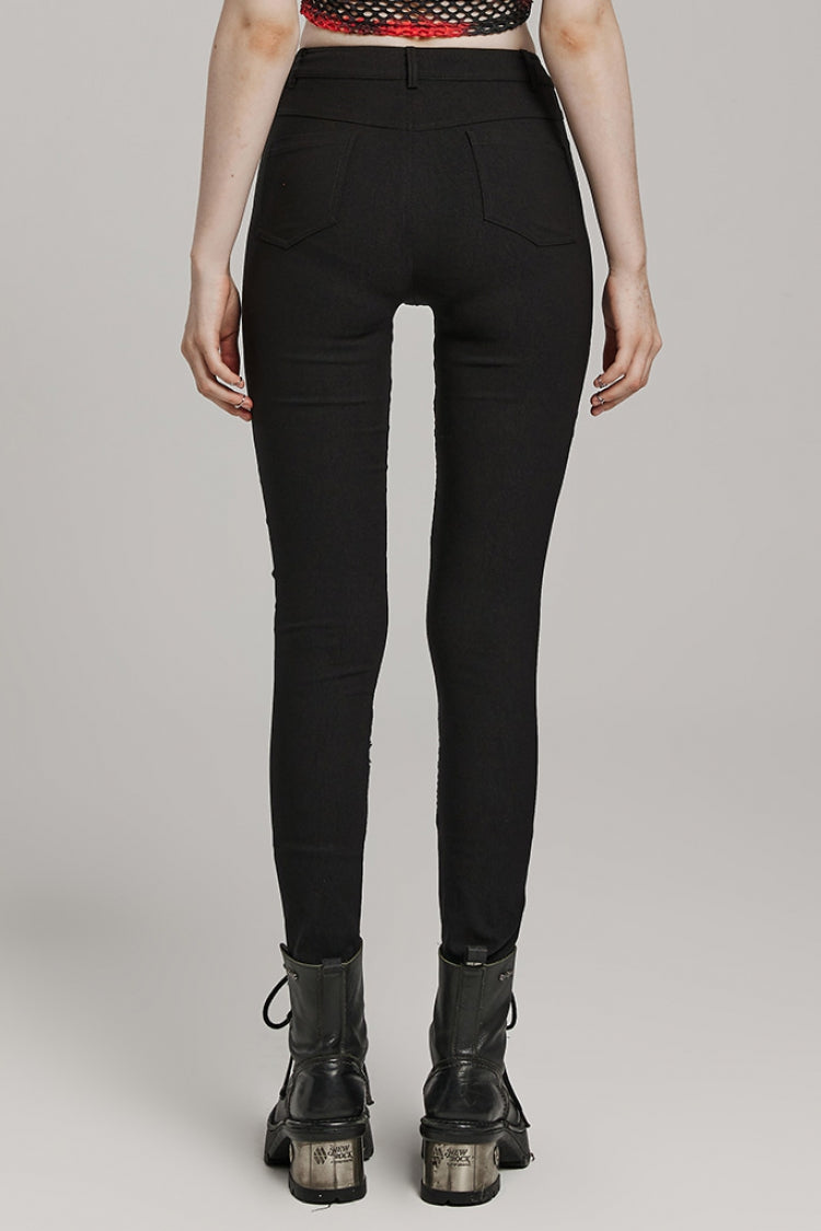 Black Hollow Stitching Irregular Mesh Women's Steampunk Pants