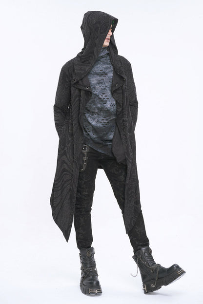 Black Lrregular Back Multi Chain Long Men's Gothic Coat With Hood