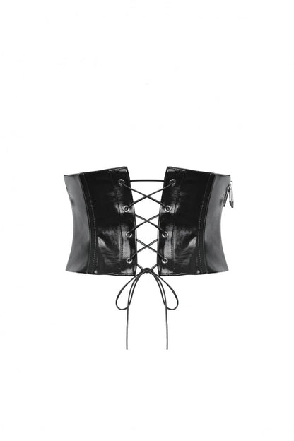 Black Lace-Up Buckled Women's Punk Patent Leather Underbust Corset