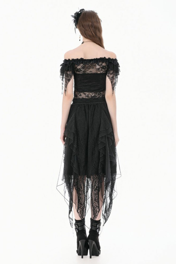 Black Off Shoulder Floral Sheer Lace Women's Gothic Top