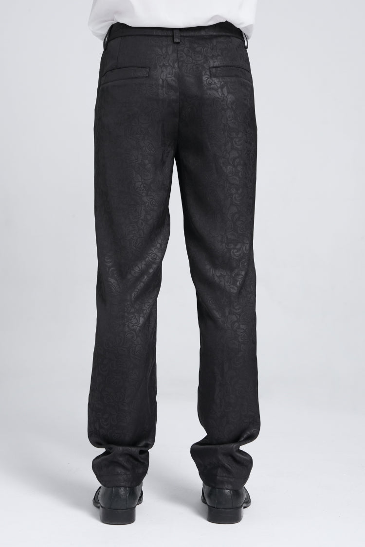 Black Floral Print Embroidery Men's Gothic Suit Pants
