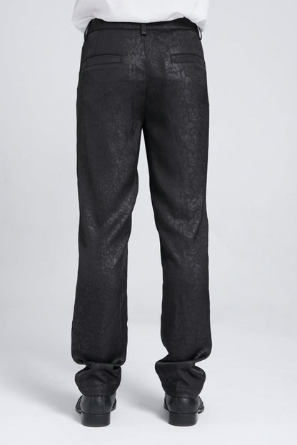 Black Floral Print Embroidery Men's Gothic Suit Pants