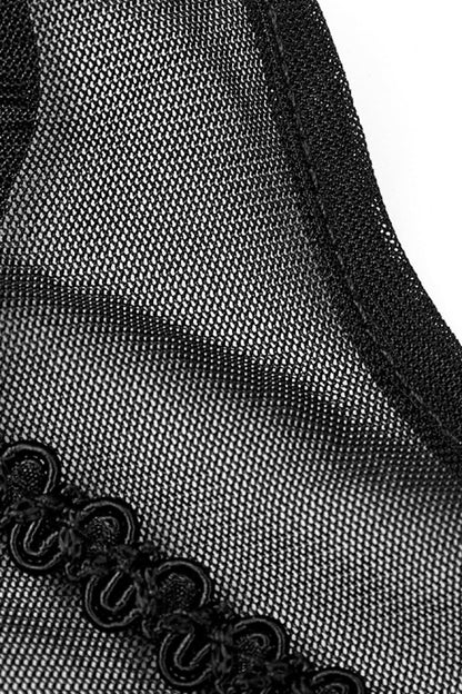 Black High Collar Sleeveless Stitching Lace Lace-Up Mesh Women's Gothic T-Shirt