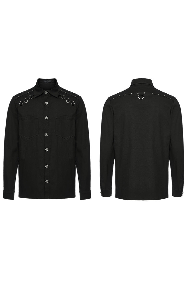 Black Lapel Collar Long Sleeves Rings Men's Punk Blouse