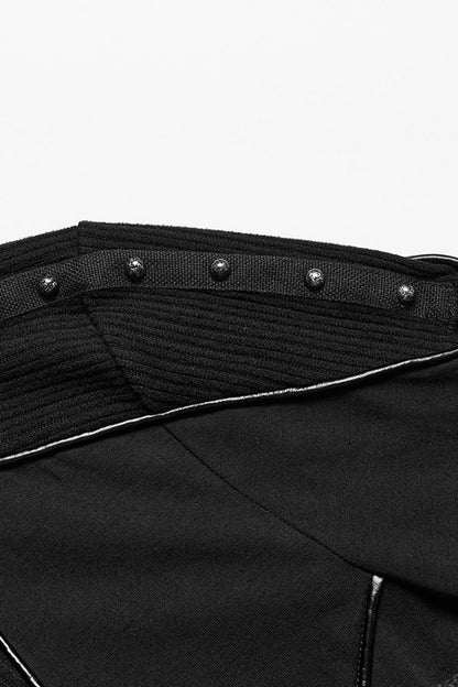 Black Long Sleeves Rivet Zipper Drawstring Men's Punk Blouse