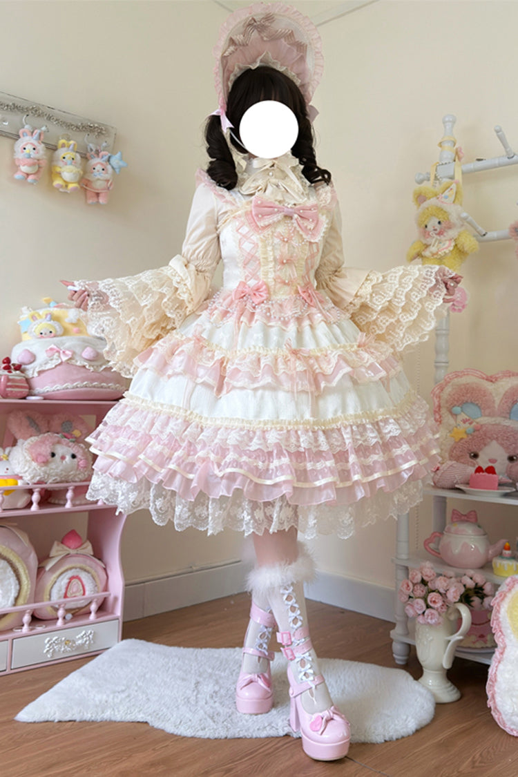Apricot [Star Love Song] Ruffle Hanayome Bowknot Lace Sweet Lolita Jsk Dress