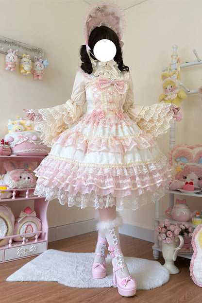 Apricot [Star Love Song] Ruffle Hanayome Bowknot Lace Sweet Lolita Jsk Dress