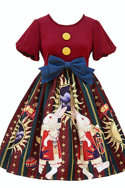 Antique Doll Print Christmas Bowknot Sweet Lolita OP Dress