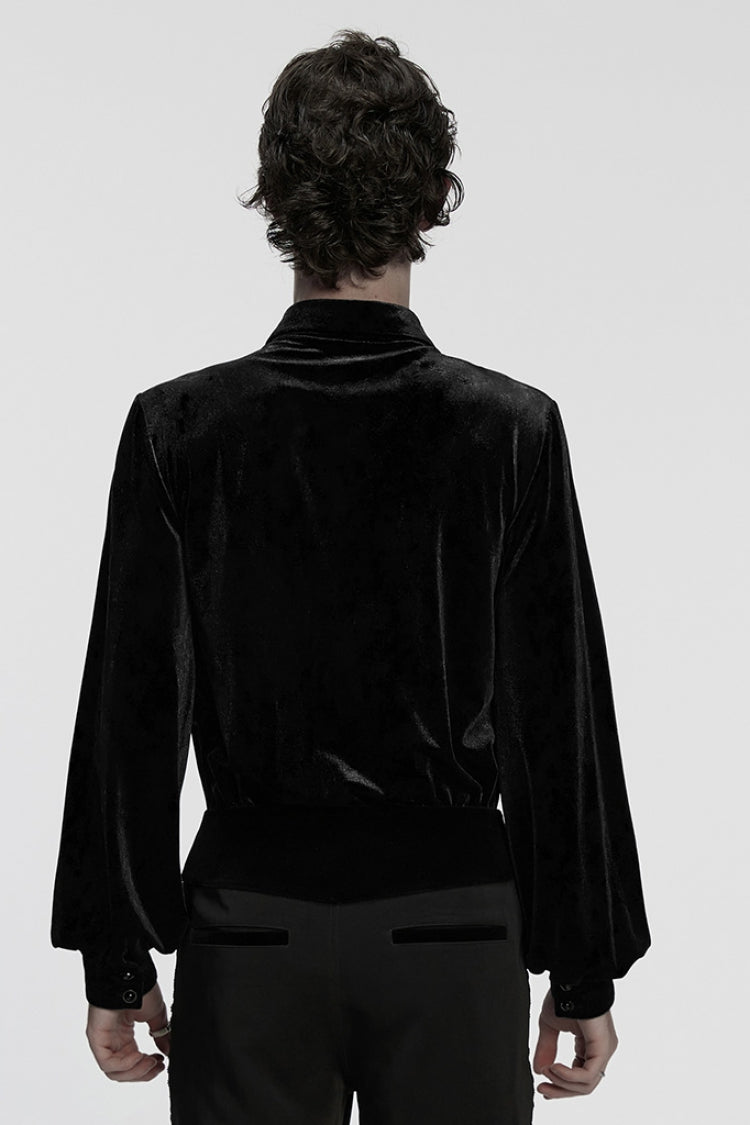 Black Lapel Collar Long Puff Sleeves Men's Gothic Blouse