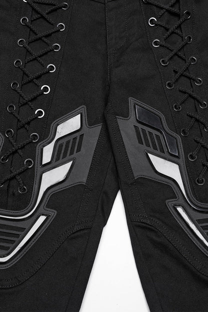 Black Lace-Up Strappy Big-pocket Women's Punk Leggings