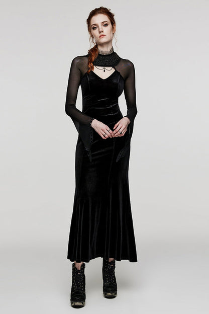 Black Long Sleeves Hollow Stitching Lace Sheer Women's Gothic Gorgeous Dress