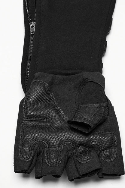 Black Men's Punk Cool Rubber Patched Half-finger Gloves