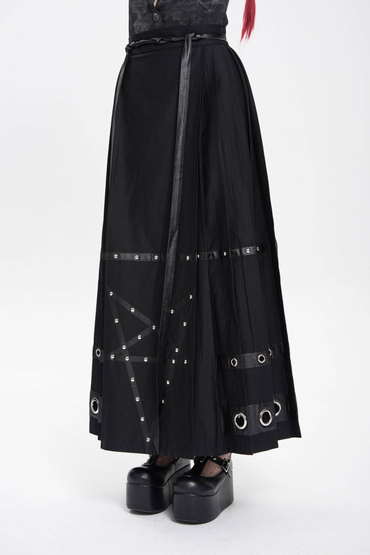 Black Eyelets Rivets Pentacle Horse-face Women's Punk Skirt