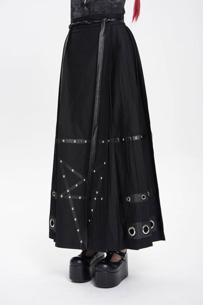 Black Eyelets Rivets Pentacle Horse-face Women's Punk Skirt