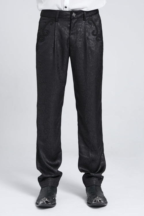 Black Floral Print Embroidery Men's Gothic Suit Pants