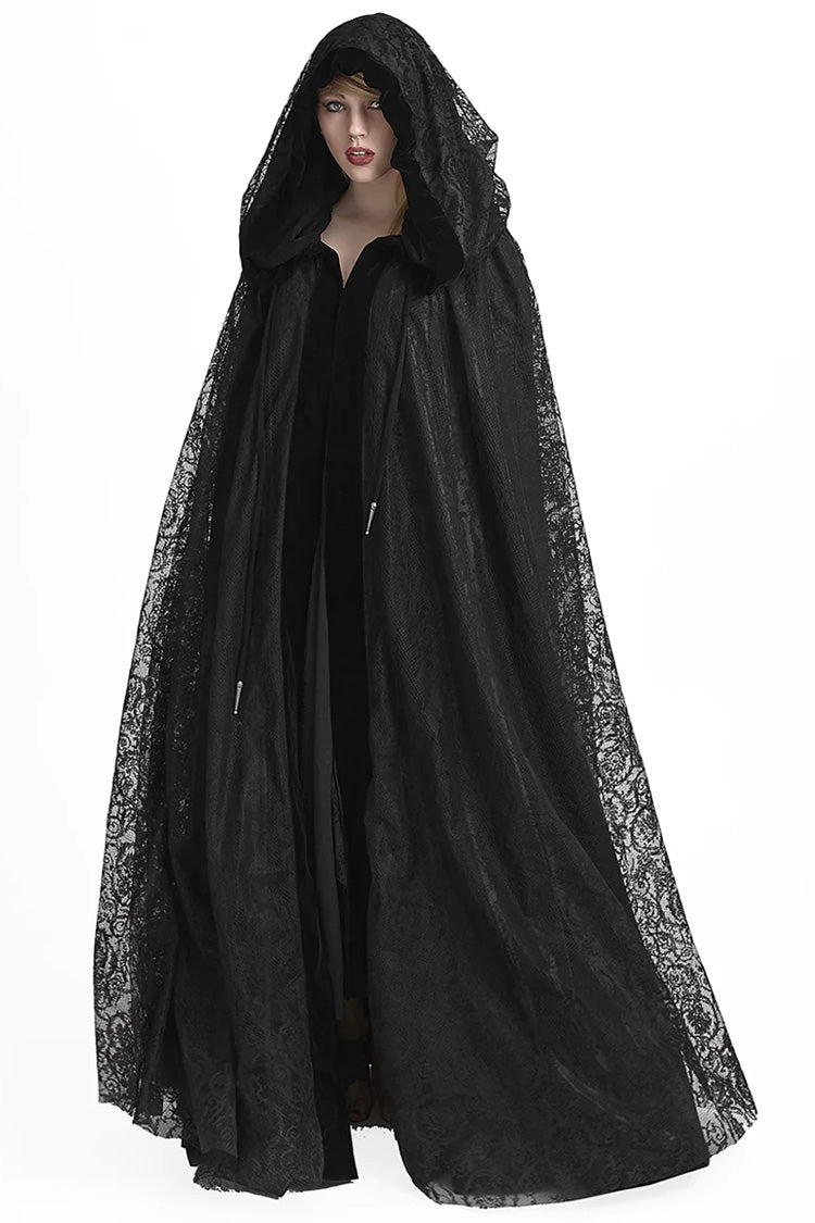 Black Hooded Hollow Womens Gothic Cloak Cape Long Coat