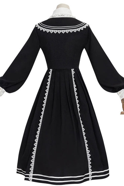 Black Elegant Bowknot Long Sleeves College Style Gothic Lolita Dress