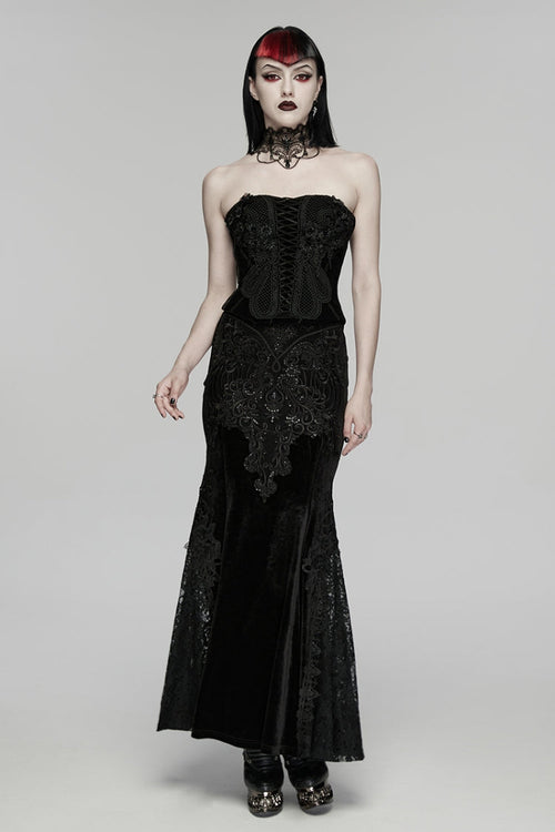 Black Cut-Out Embroidered Lace Slim Fishbone Women's Gothic Elegant Gorgeous Skirt