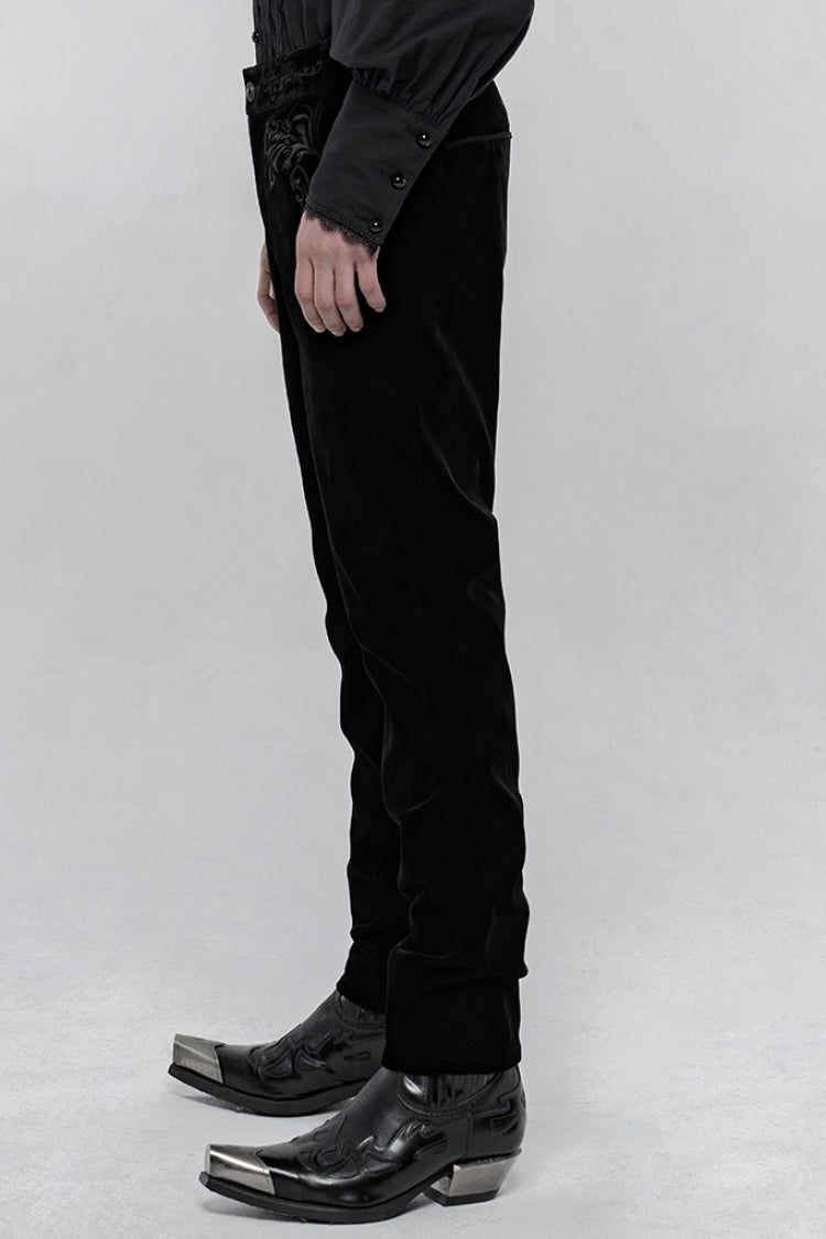 Black Buttons Embroidery Men's Gothic Straight Leg Pants