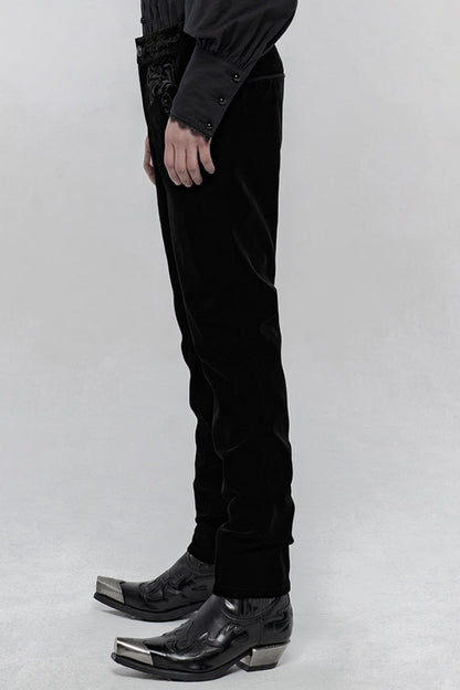 Black Buttons Embroidery Men's Gothic Straight Leg Pants