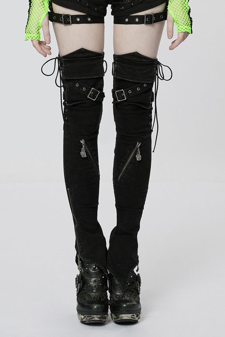 Black Ghost Claw Zipper Slim Irregular Women's Steampunk Leg Warmers