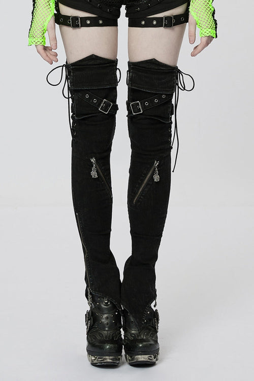 Black Ghost Claw Zipper Slim Irregular Women's Steampunk Leg Warmers