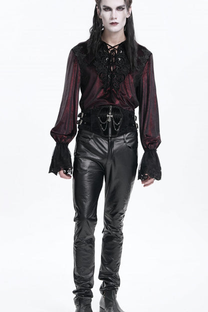 Black Lace-Up Slim Buckled Pearl-Decorated Men's Gothic Palace Accessory Cross Chain Girdle