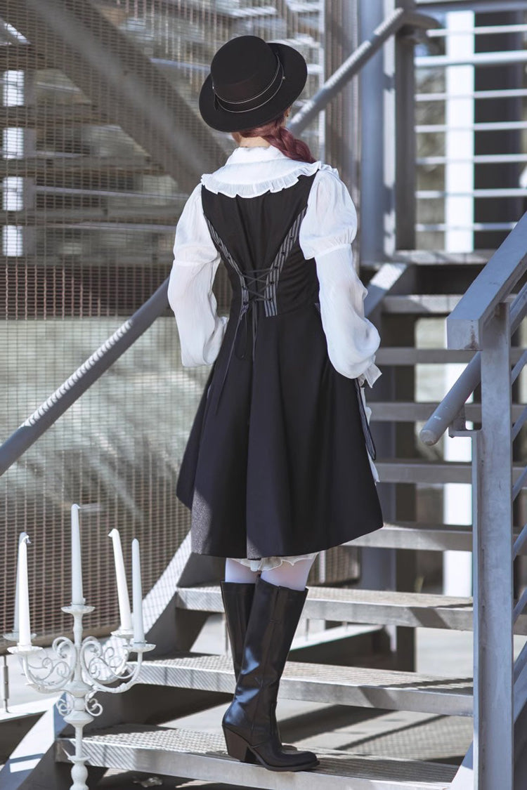 Black Eternal Dawn Retro Elegant Handsome Neutral Prince Gothic Ouji Long Coat
