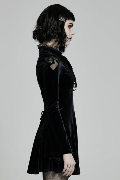 Black Long Trumpet Sleeves Hollow Lace-Up Women's Gothic Dress