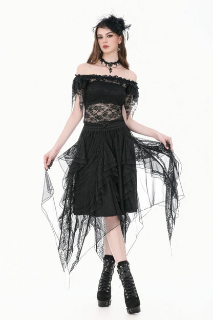Black Off Shoulder Floral Sheer Lace Women's Gothic Top