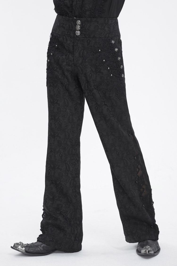 Black Jacquard Embroidery Men's Gothic Pants