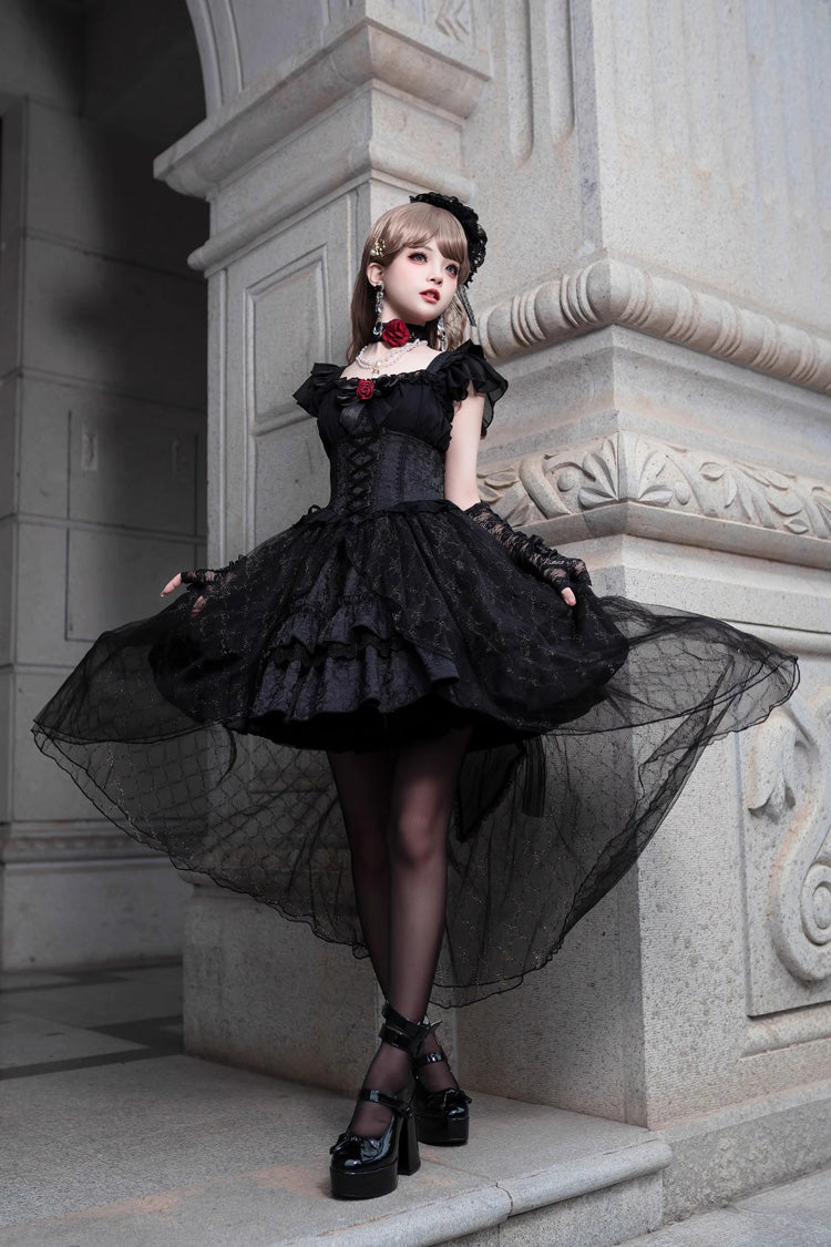 Black Elegant Bride Gorgeous Tea Party Gothic Lolita Tiered Dress
