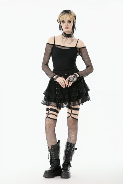 Black Off Shoulder Long Sleeves Mesh Women's Gothic Versatile Top