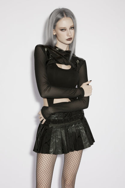 Black Irregular Hooded Sheer Eyelet Women's Punk Cool  Cape