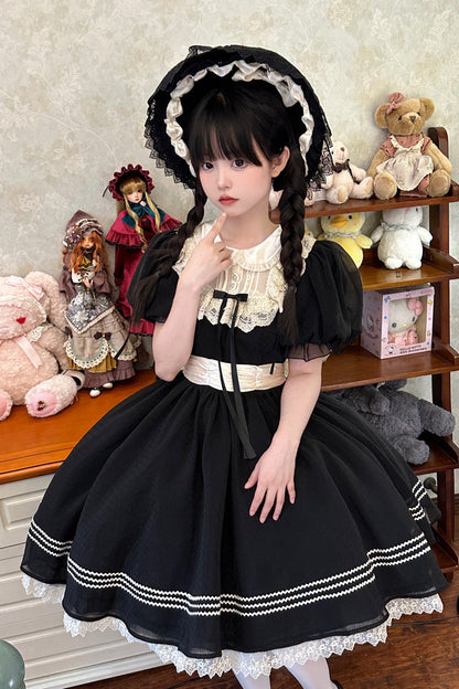 Black Doll Collar Short Sleeves Lace Daily Sweet Elegant Princess Lolita Dress