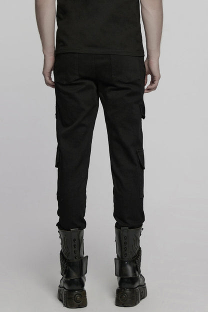 Black Multi-pocket Pleated Men's Punk Denim Pants