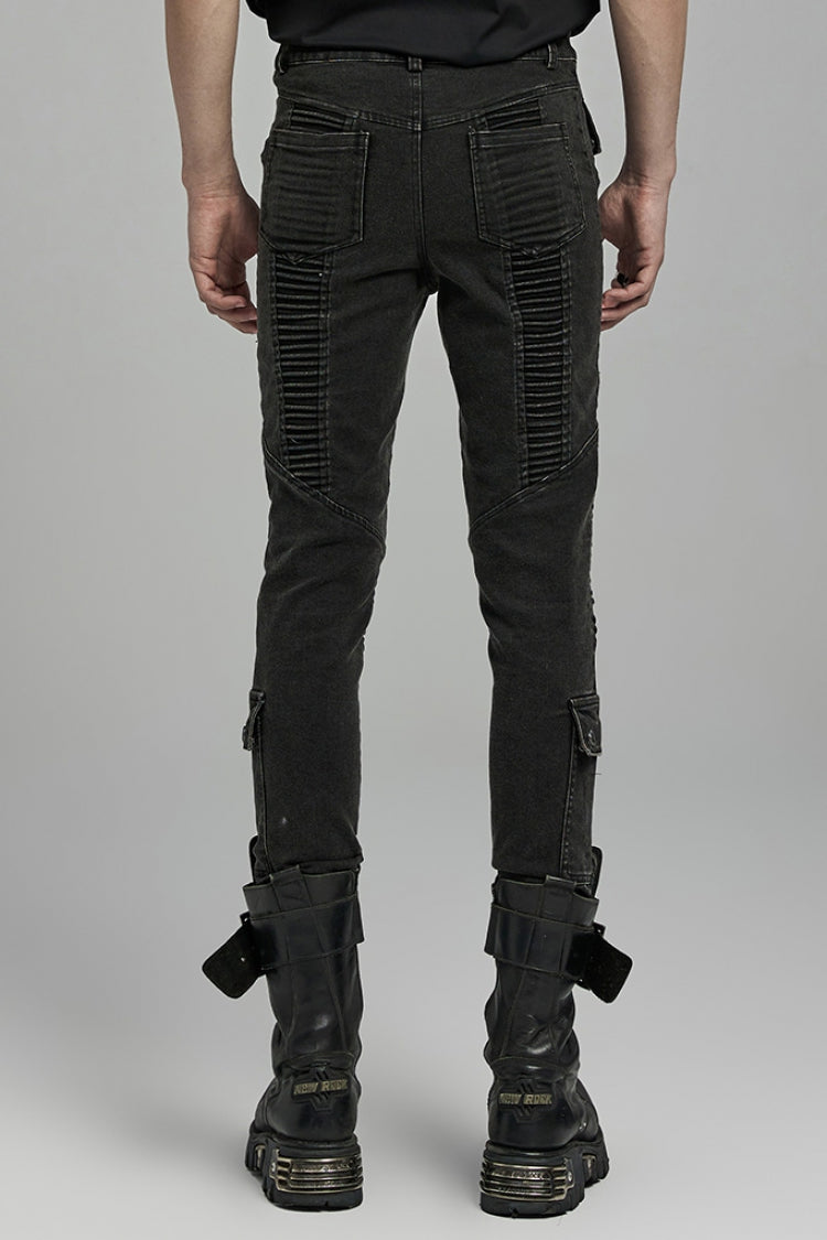 Black Multi-pockets Pleated Men's Punk Pants