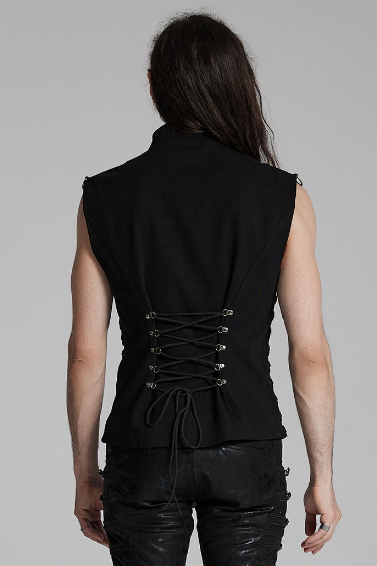Black Cut-Out Buckled Strappy Spaghetti Men's Punk Vest