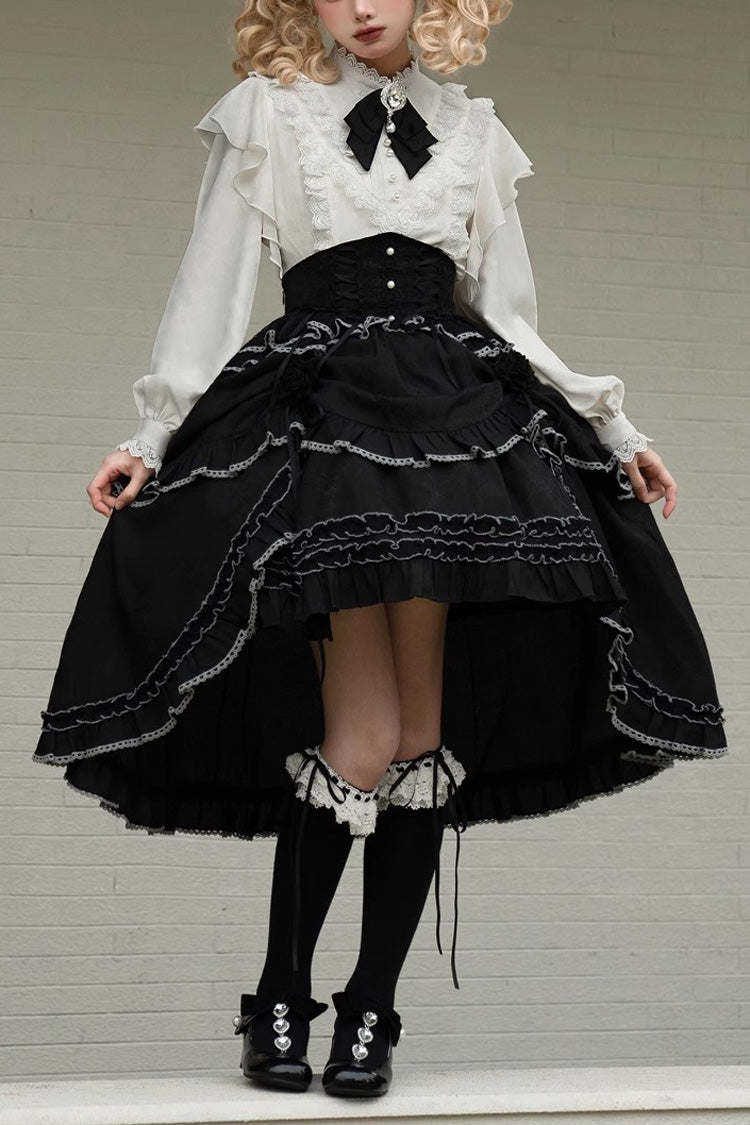 Black Late Night Castle Print Ruffle Gothic Lolita Skirt