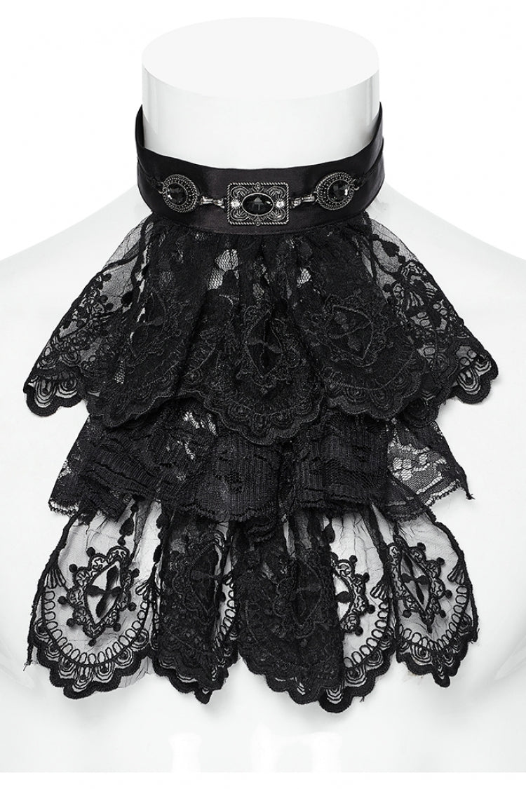 Black Multi-Layered Lace Mesh Men's Gothic Neckwear
