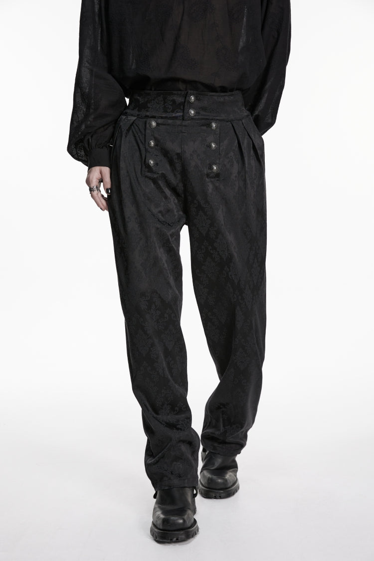 Black Floral Jacquard Men's Gothic Gorgeous Double-breasted Pants