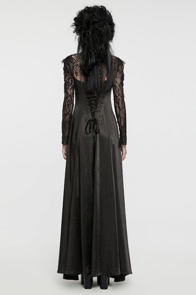 Black Long Sleeves Hollow Lace-Up Women's Gothic Dress