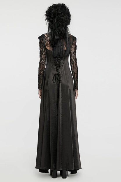 Black Long Sleeves Hollow Lace-Up Women's Gothic Dress