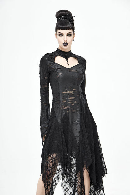 Black Dragon Spine Hole Decoration Long Sleeves Gothic Dress