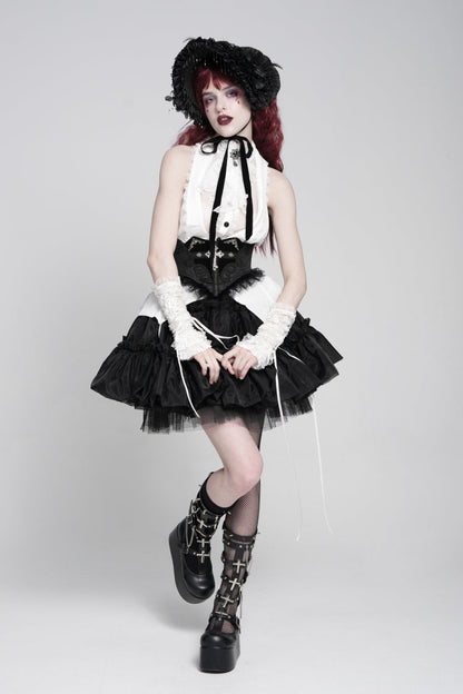 Black Lace Lace-Up Cross&Eyes Underbust Slim Women's Gothic Corset