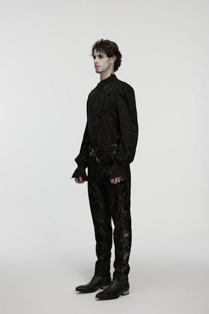 Black Jacquard Floral Embroidered Men's Gothic Pants