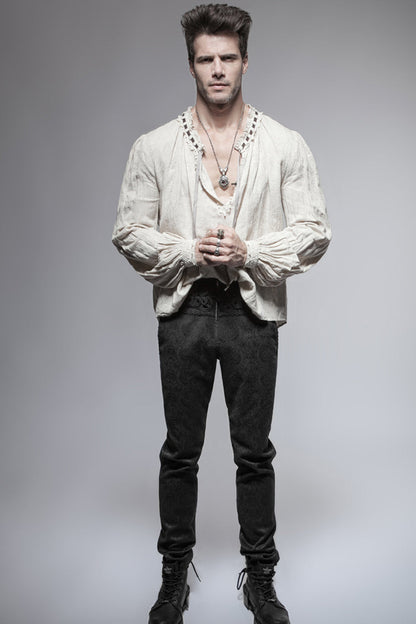 Black Daily Peacock Button Men's Gothic Pants