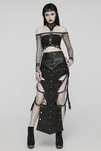 Black Inverted Triangle Hollow Metal Chain Women's Steampunk Skirt